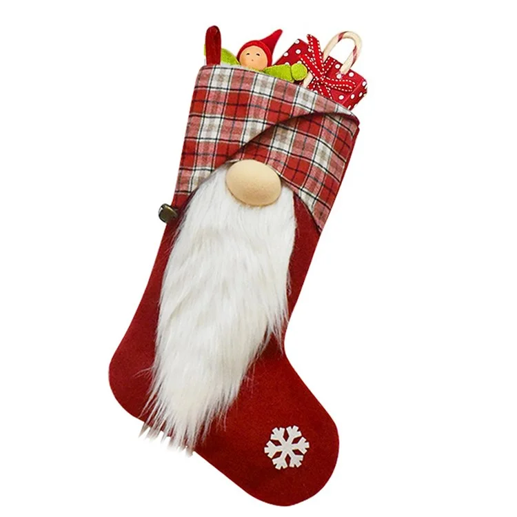 GM89717 Christmas 3D Santa Gnome Stockings Xmas Tree Hanging Socks for Home Fireplace Office - Red