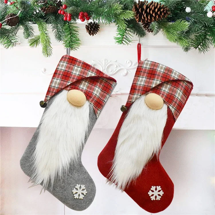 GM89717 Christmas 3D Santa Gnome Stockings Xmas Tree Hanging Socks for Home Fireplace Office - Red