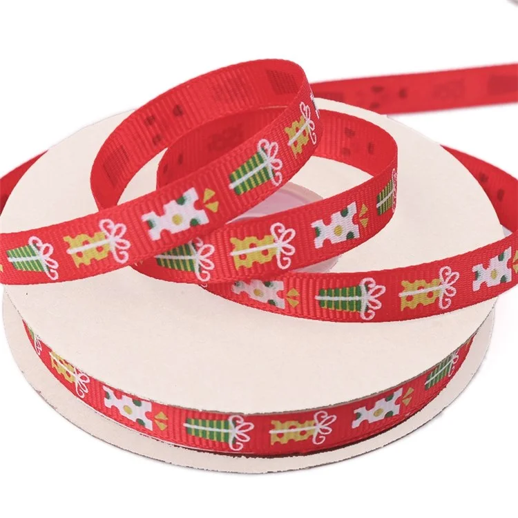 22m/Roll Weihnachtsbänder Gedruckt Weihnachtsgeschenkgeschenk DIY Craft Wintersaison Festival Dekor Brötchen - Rot