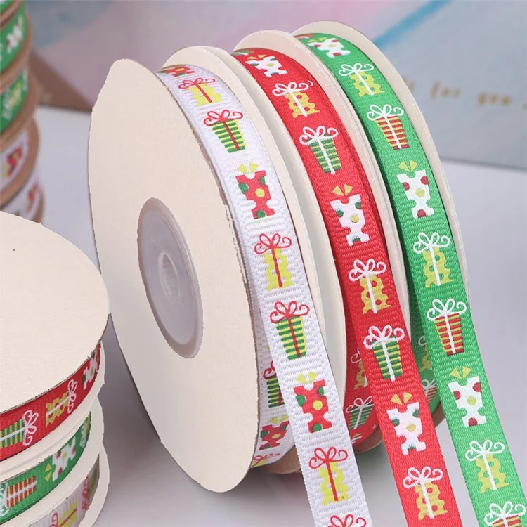 22m/Roll Weihnachtsbänder Gedruckt Weihnachtsgeschenkgeschenk DIY Craft Wintersaison Festival Dekor Brötchen - Rot