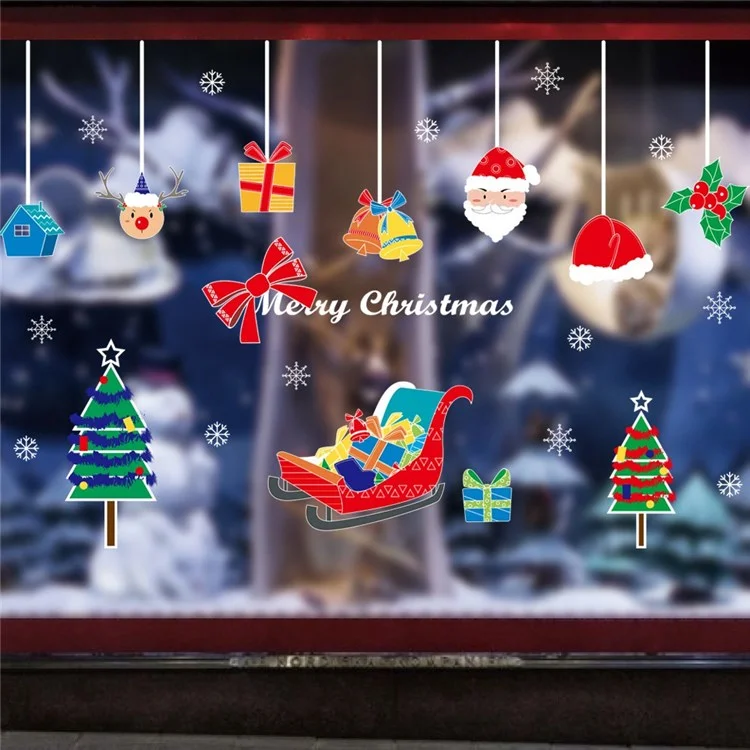 50x70cm Christmas Window Decoration Osmas Holiday Static Santa Tree Candy Match Stickers Snowflake Glass Decors - HX-74