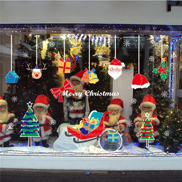 50x70cm Christmas Window Decoration Osmas Holiday Static Santa Tree Candy Match Stickers Snowflake Glass Decors - HX-74