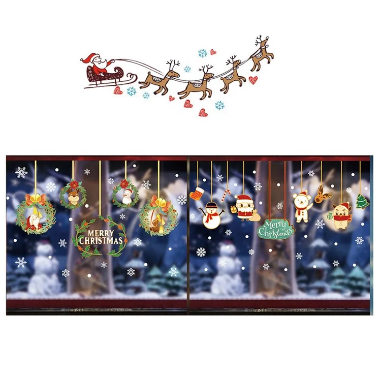 50x70cm Christmas Window Decoration Osmas Holiday Static Santa Tree Candy Match Stickers Snowflake Glass Decors - HX-74