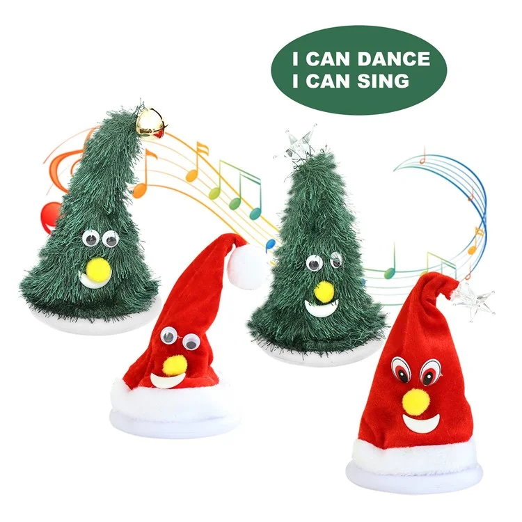 Christmas Swing Hat Decor Ornament Electric Xmas Tree Doll (Not Wearing) for Home Office Desktop - Tree/Bell