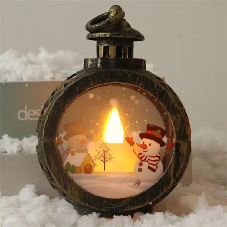 Christmas Glass Decorations LED Light Window Decors Tree Pendants, Size: S - Snowman/Bronze