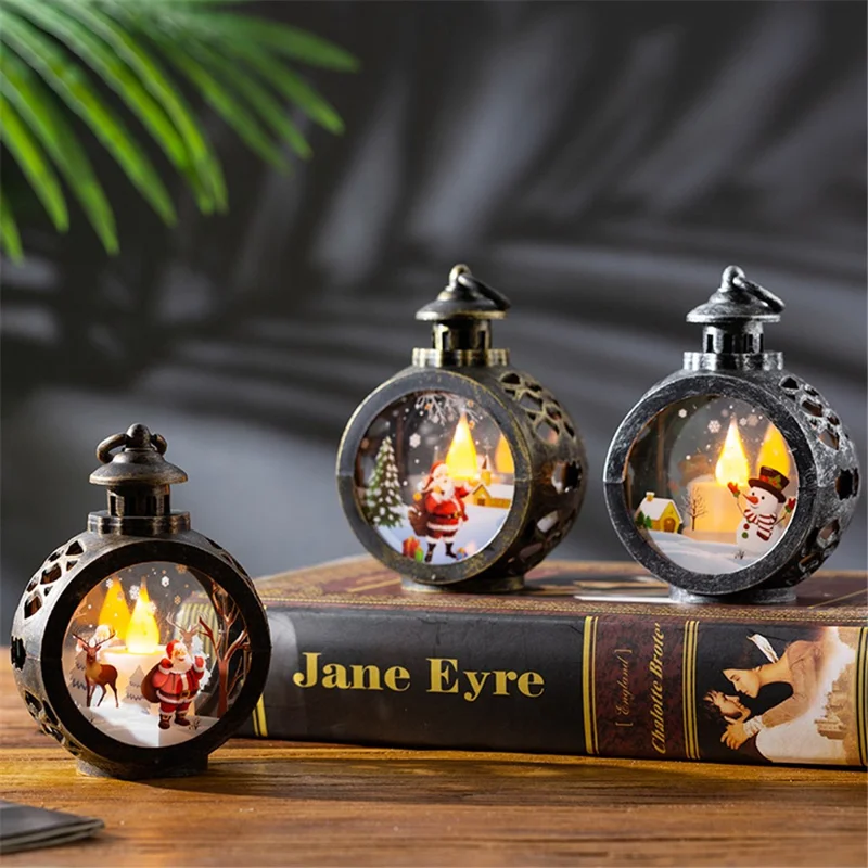 Christmas Glass Decorations LED Light Window Decors Tree Pendants, Size: S - Santa/Bronze