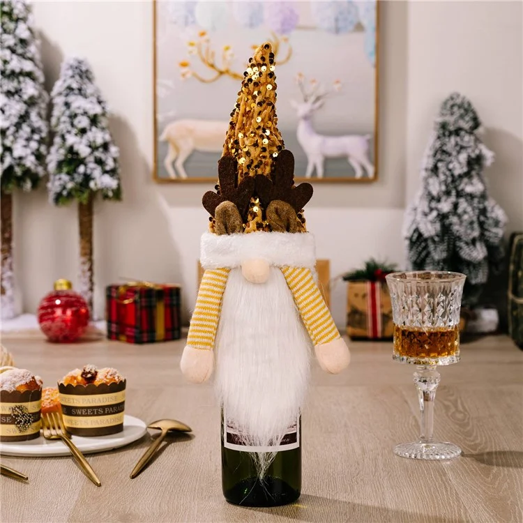 Weihnachtsgnom Weinflasche Toper Cover Xmas Pailletten Hutdekorationen Neujahrsvorräte - Gelb
