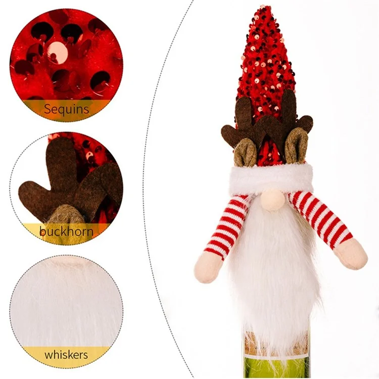 Weihnachtsgnom Weinflasche Toper Cover Xmas Pailletten Hutdekorationen Neujahrsvorräte - Gelb