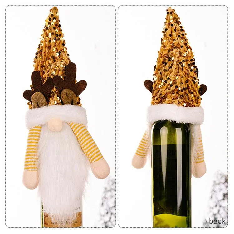 Weihnachtsgnom Weinflasche Toper Cover Xmas Pailletten Hutdekorationen Neujahrsvorräte - Gelb