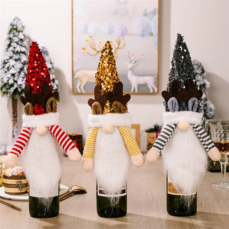 Weihnachtsgnom Weinflasche Toper Cover Xmas Pailletten Hutdekorationen Neujahrsvorräte - Gelb