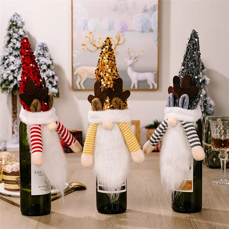 Weihnachtsgnom Weinflasche Toper Cover Xmas Pailletten Hutdekorationen Neujahrsvorräte - Gelb