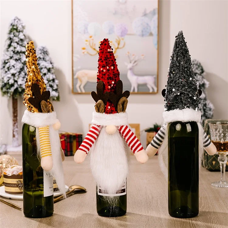 Weihnachtsgnom Weinflasche Toper Cover Xmas Pailletten Hutdekorationen Neujahrsvorräte - Gelb