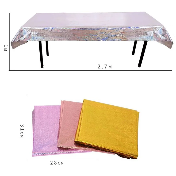 1*2.7m Laser Glitter Foil Rectangular Tablecloth for Birthday Wedding Baby Show Anniversary Christmas Party Decoration - Silver