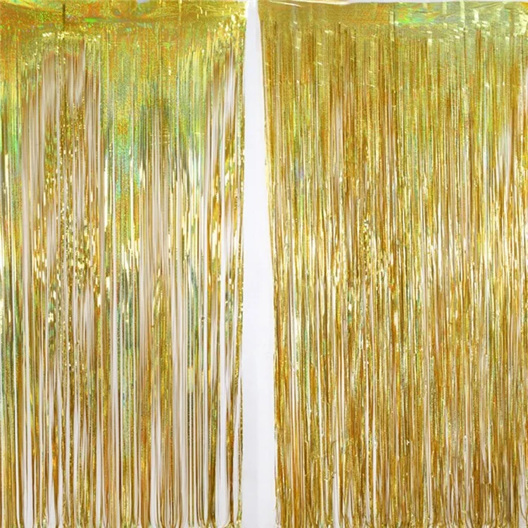 1m*2m Laser Fringe Curtain Metallic Door Streamers Holidays Christmas Party Decoration Photo Backdrop - Gold