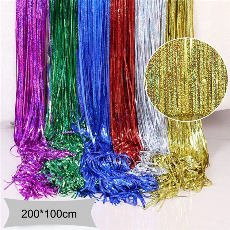 1m*2m Laser Fringe Curtain Metallic Door Streamers Holidays Christmas Party Decoration Photo Backdrop - Gold