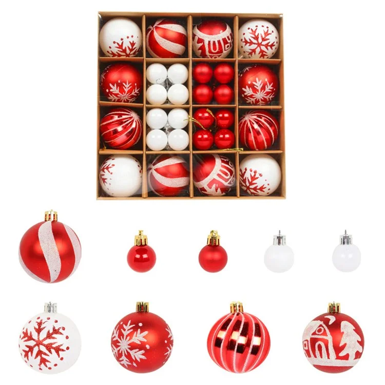 052405 44 pièces / Ensemble Boule de Noël Décorations de Noël Boule ronde Décoration pour Accrocher sur l'Arbre de Noël - Rouge / Blanc 