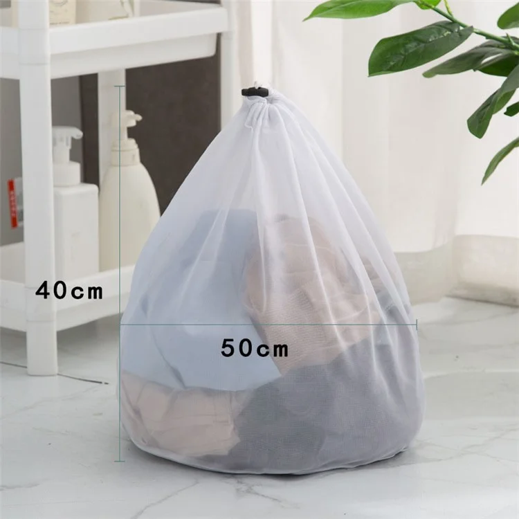 40x50cm Reusable Underwear Delicate Wash Bag Drawstring Laundry Mesh Bag for Washing Machine (Thin Mesh)