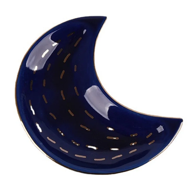 Plateau en Céramique de Style Nordique Décoration D'assiette en Forme de Lune Pour Bijoux, Boucle D'oreille, Collier, Dessert, Fruit - Étoile Filante / Bleu