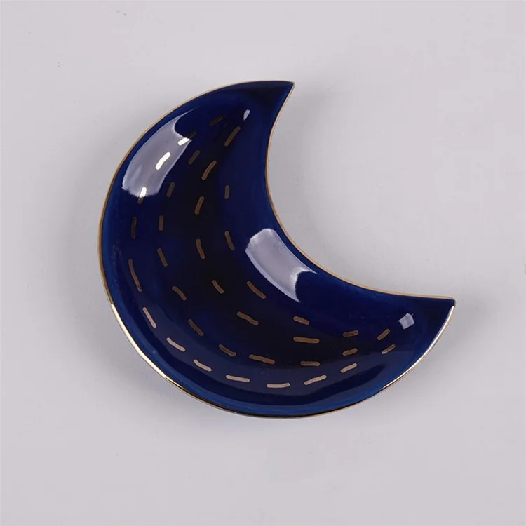 Plateau en Céramique de Style Nordique Décoration D'assiette en Forme de Lune Pour Bijoux, Boucle D'oreille, Collier, Dessert, Fruit - Étoile Filante / Bleu