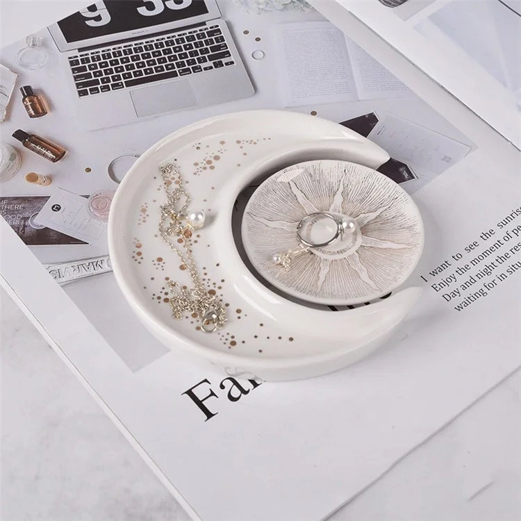 Plateau en Céramique de Style Nordique Décoration D'assiette en Forme de Lune Pour Bijoux, Boucle D'oreille, Collier, Dessert, Fruit - Étoile Filante / Bleu