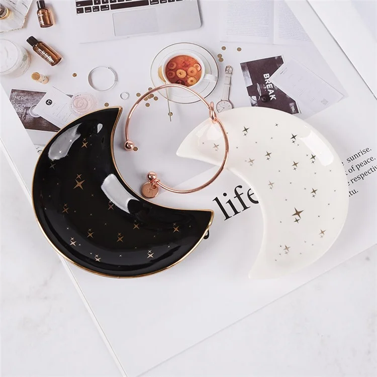 Plateau en Céramique de Style Nordique Décoration D'assiette en Forme de Lune Pour Bijoux, Boucle D'oreille, Collier, Dessert, Fruit - Étoile Filante / Bleu
