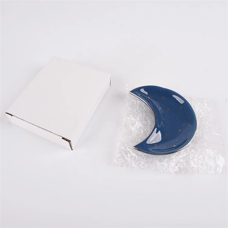 Plateau en Céramique de Style Nordique Décoration D'assiette en Forme de Lune Pour Bijoux, Boucle D'oreille, Collier, Dessert, Fruit - Étoile Filante / Bleu