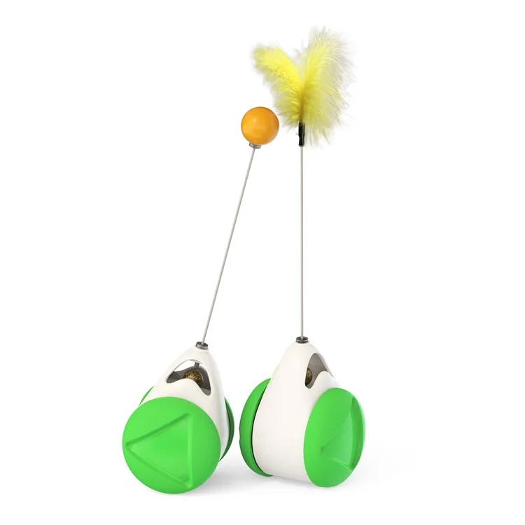FSC-01 Interactive Cat Ball Toys with Feathers Tumbler Cat Moving Toys Funny Exercise Kitten Teaser Toys for Indoor Cats - Green / White