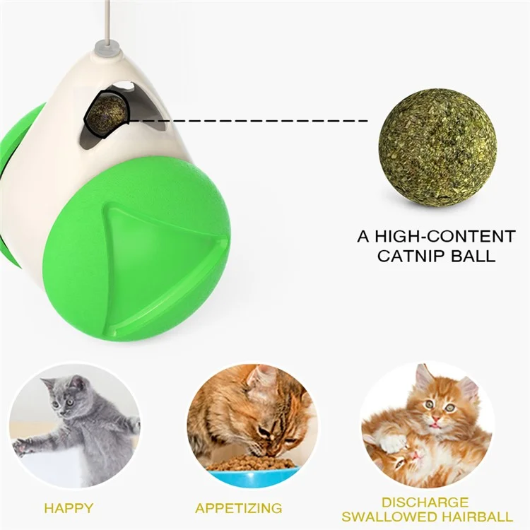 FSC-01 Interactive Cat Ball Toys with Feathers Tumbler Cat Moving Toys Funny Exercise Kitten Teaser Toys for Indoor Cats - Green / White
