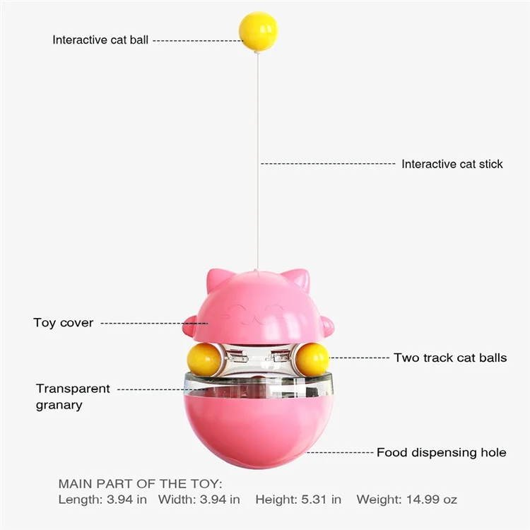 ZCM-01 Interactive Cat Ball Toys Adjustable Food Dispensing Cat Toy Funny Exercise Kitten Tumbler Teaser Toys - Pink