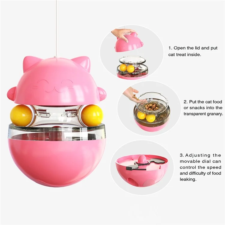 ZCM-01 Interactive Cat Ball Toys Adjustable Food Dispensing Cat Toy Funny Exercise Kitten Tumbler Teaser Toys - Pink