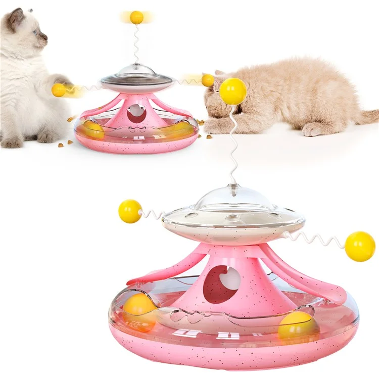 MZP-01 Cat Turntable Leaking Food Toy Pet Toy Funny Cat Stick Cat Feeding Roller Turntable (CE / CPC / FDA / ROHS Certified, BPA Free) - Pink