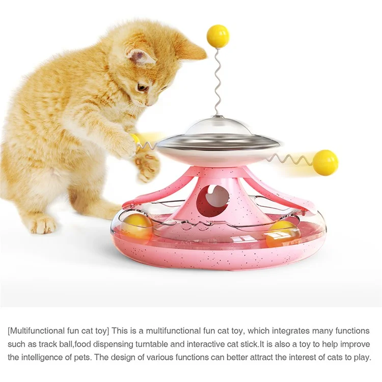 MZP-01 Cat Turntable Leaking Food Toy Pet Toy Funny Cat Stick Cat Feeding Roller Turntable (CE / CPC / FDA / ROHS Certified, BPA Free) - Pink