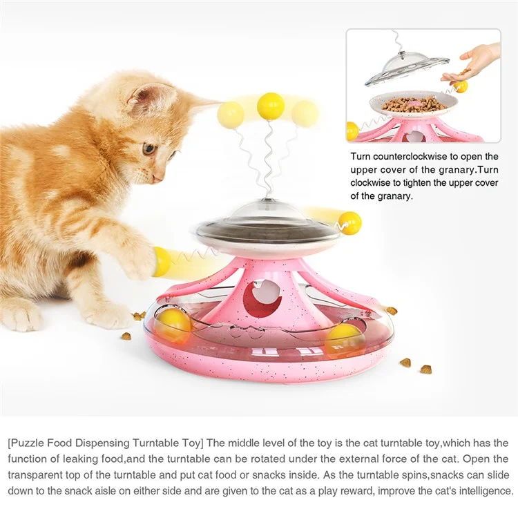 MZP-01 Cat Turntable Leaking Food Toy Pet Toy Funny Cat Stick Cat Feeding Roller Turntable (CE / CPC / FDA / ROHS Certified, BPA Free) - Pink