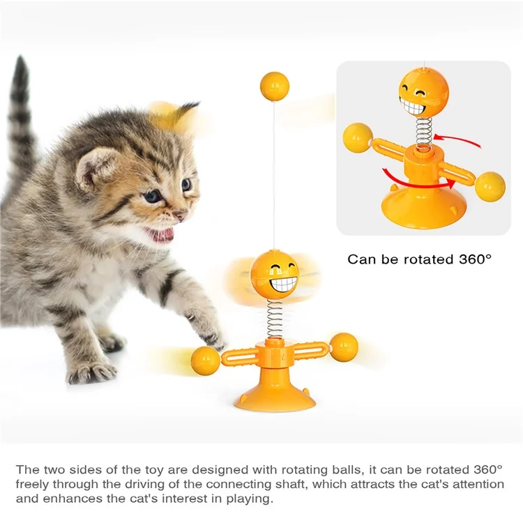 ZH-08 Rotating Windmill Spring Figure Cat Toys with Feathers Interactive Cats Ball Toys Funny Exercise Kitten Teaser Toys for Indoor Pets - Orange