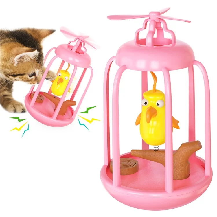 NL-01 Windmill Turntable Sounding Bird Cage Pet Cat Toy Swinging Bird  Funny Cat Playing Toy - Pink