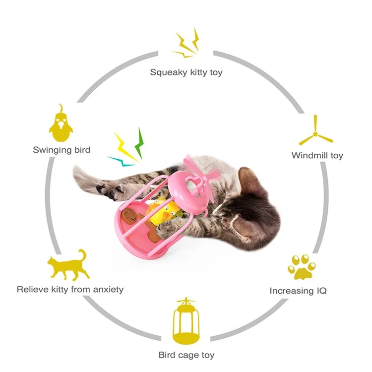 NL-01 Windmill Sounding Bird Cage Cage Cat Pet Toy Birding Bird Gato Funny Tocando Juguete - Rosa