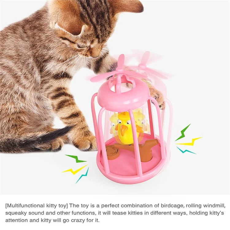 NL-01 Windmill Turntable Sounding Bird Cage Pet Cat Toy Swinging Bird  Funny Cat Playing Toy - Pink