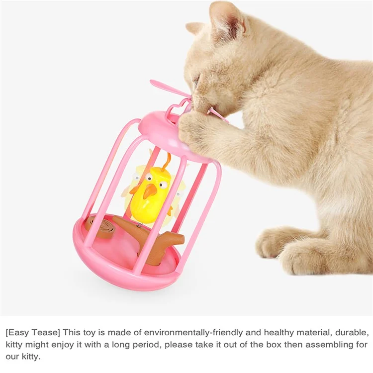 NL-01 Windmill Turntable Sounding Bird Cage Pet Cat Toy Swinging Bird  Funny Cat Playing Toy - Pink