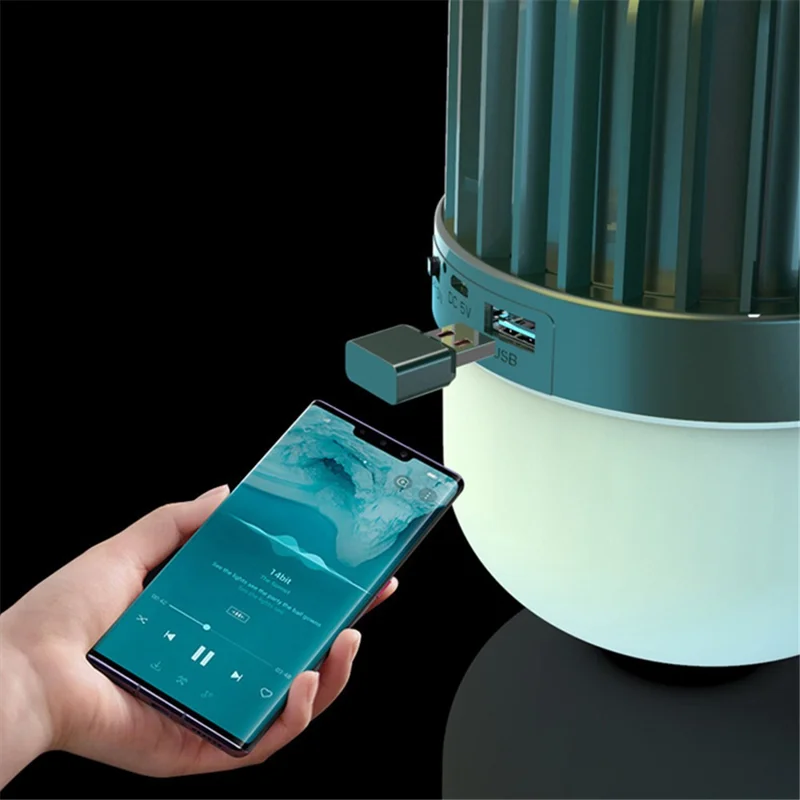 HS-LY01-V1 LED Camping Lantern with Bluetooth-compatible Speaker Bright Tent Light Gift Portable Emergency Light Power Bank - Black