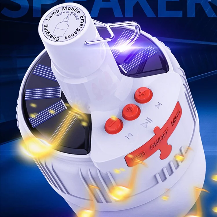 V2 Solar Powered Camping Light with Hook 42-LED Bluetooth-compatible Speaker Lamp