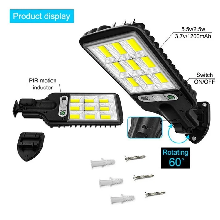 616-4 Lampe solaire LED extérieure avec détecteur de mouvement PIR, lampe murale pour jardin, lampadaire de rue avec 3 modes d'éclairage
