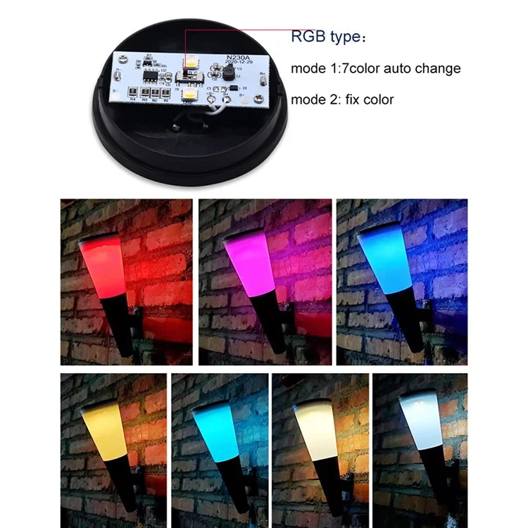N230 2Pcs Torch Shape Outdoor Solar Light Waterproof Garden Yard Wall Mount LED Street Lamp - Dual Color
