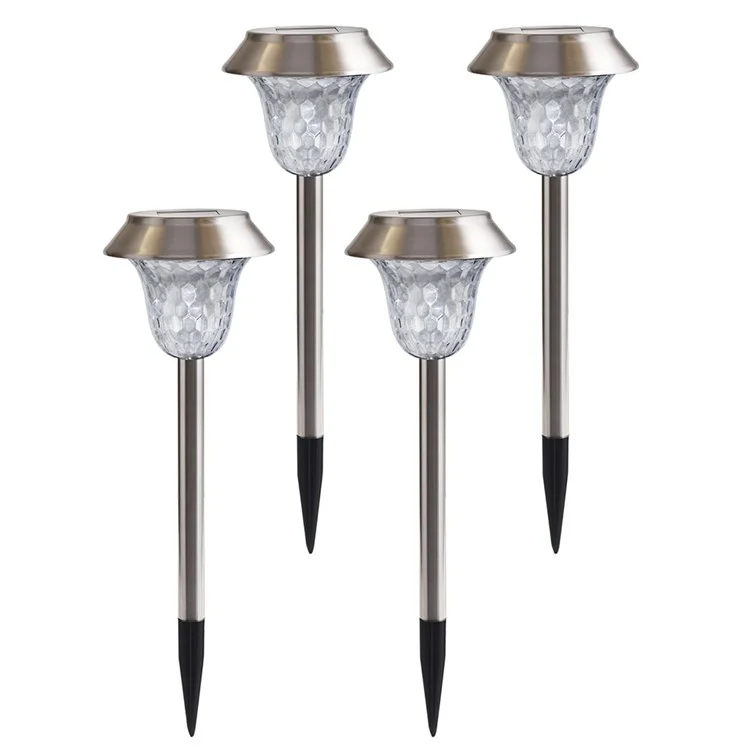 CIS-57453A 4Pcs / Set Stainless Steel Solar Stake Light IP65 Waterproof Garden Lamp for Lawn Patio Yard