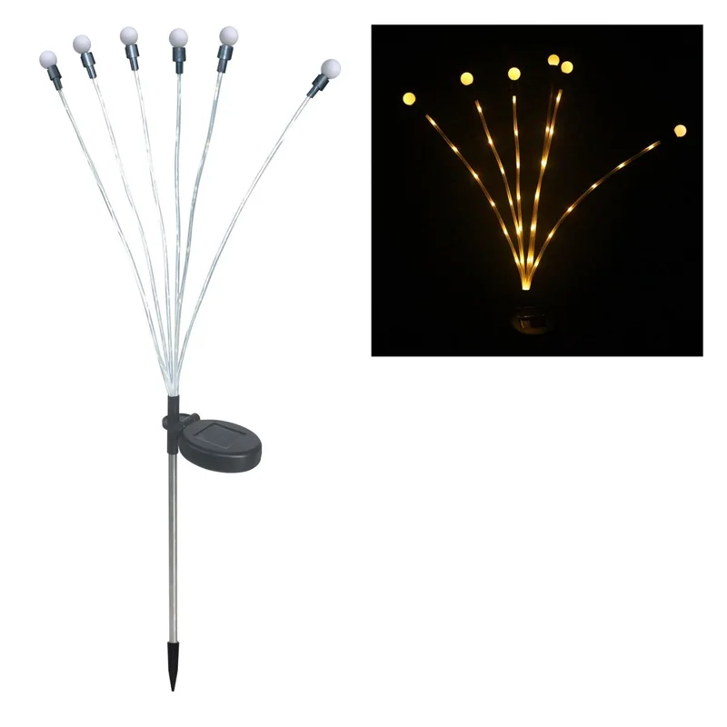 CIS-57818 2Pcs 6-LED Solar Power Firefly Light Waterproof Garden Lawn Swaying Lamp Landscape Decor - Warm White
