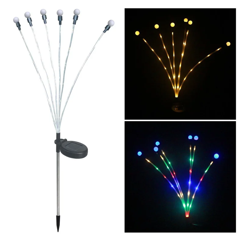 CIS-57818 2Pcs 6-LED Solar Power Firefly Light Waterproof Garden Lawn Swaying Lamp Landscape Decor - Multi-color
