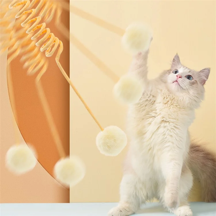 TG-CTOY0086 Katzenfeder-spielzeughänge Dehnbarer Feder Mit Pompom Bell Weiches Plüsch-haustier Interaktiver Spielzeug St. - Gelb