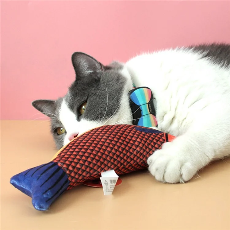 Plush Fish Cat Chew Toy Catnip Filled Cartoon Fish Toy with Sound Inside for Teething Cat Exercise - Orange Coilia Ectenes