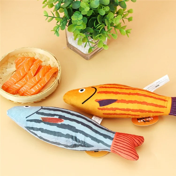 Plush Fish Cat Chew Toy Catnip Filled Cartoon Fish Toy with Sound Inside for Teething Cat Exercise - Orange Coilia Ectenes