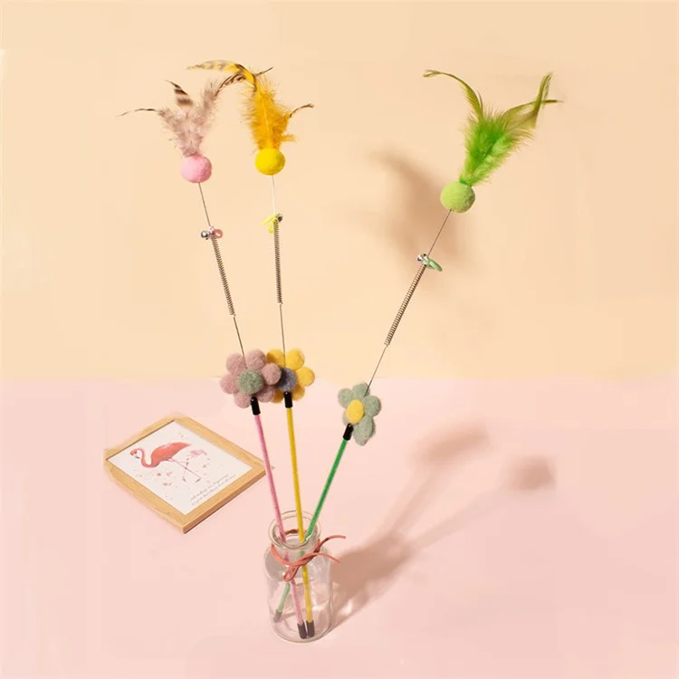 Feather Bell Cat Teaser Kitten Catcher Exerciser Wand Pet Kitten Interactive Playing Toy ST - Grün