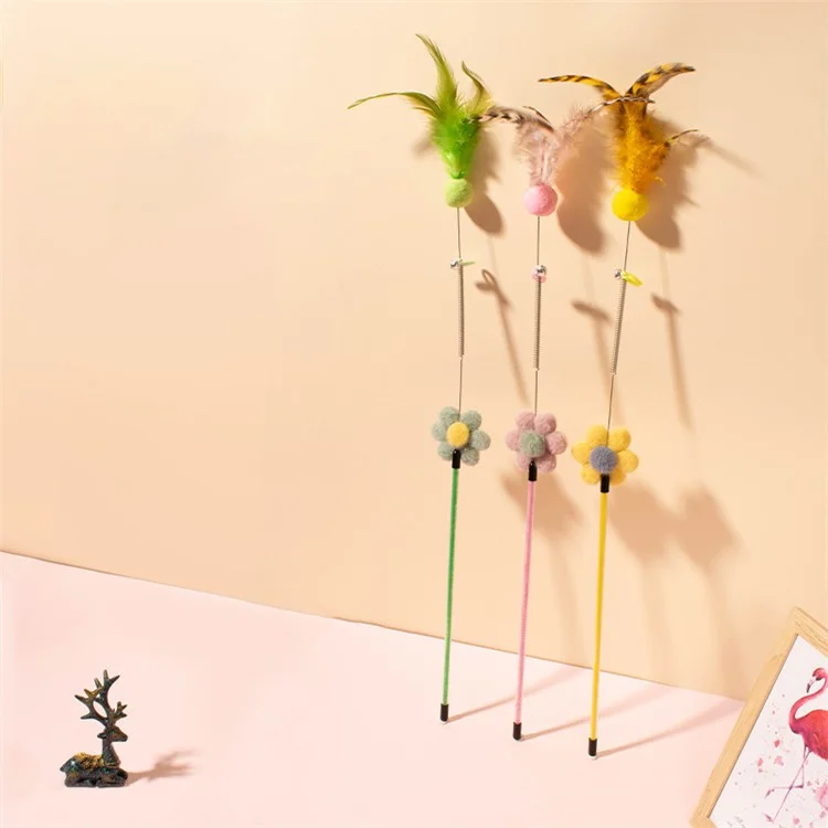 Feather Bell Cat Teaser Kitten Catcher Exerciser Wand Pet Kitten Interactive Playing Toy ST - Grün